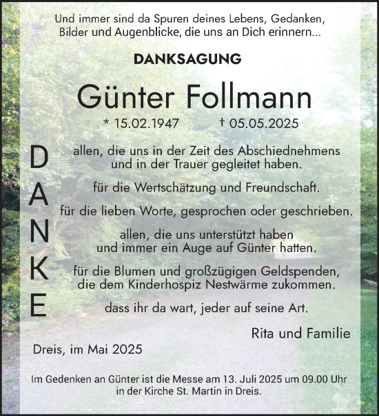 Traueranzeige von Günter Follmann von trierischer_volksfreund