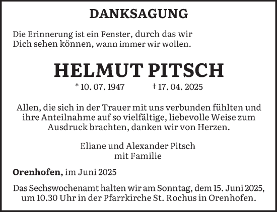 Traueranzeige von Helmut Pitsch von trierischer_volksfreund