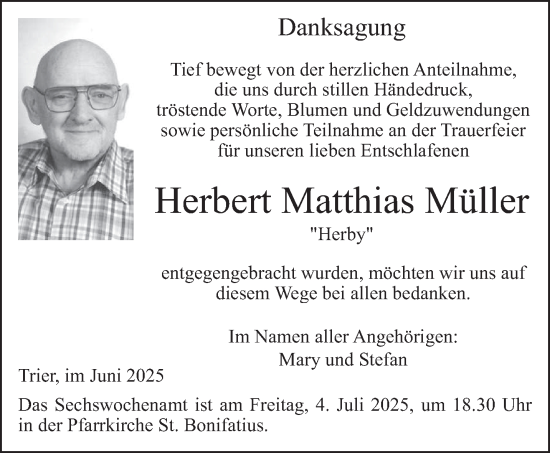 Traueranzeige von Herbert Matthias Müller von trierischer_volksfreund