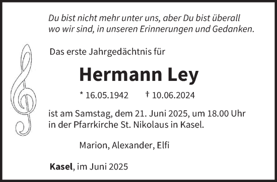 Traueranzeige von Hermann Ley von trierischer_volksfreund