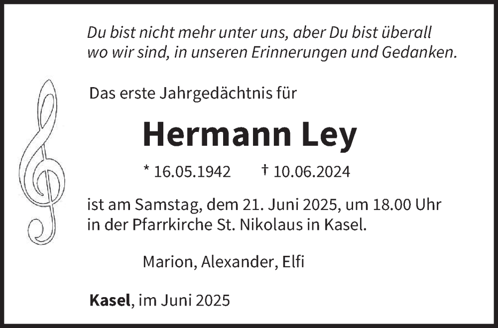  Traueranzeige für Hermann Ley vom 18.06.2025 aus trierischer_volksfreund