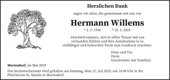 Traueranzeige von Hermann Willems von trierischer_volksfreund