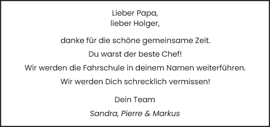 Traueranzeige von Holger  von trierischer_volksfreund