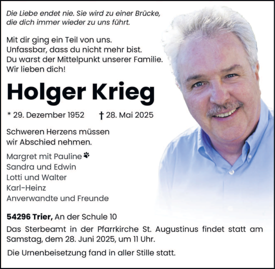 Traueranzeige von Holger Krieg von trierischer_volksfreund