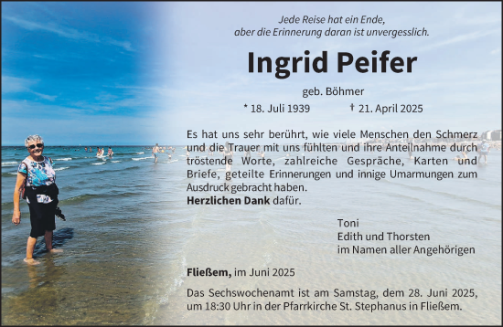Traueranzeige von Ingrid Peifer von trierischer_volksfreund