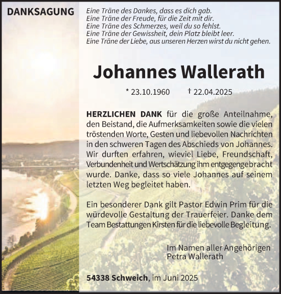 Traueranzeige von Johannes Wallerath von trierischer_volksfreund