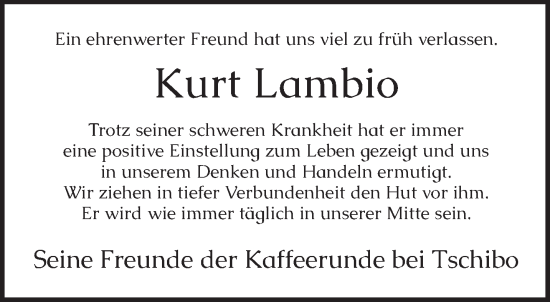 Traueranzeige von Kurt Lambio von trierischer_volksfreund