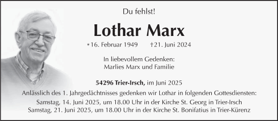 Traueranzeige von Lothar Marx von trierischer_volksfreund