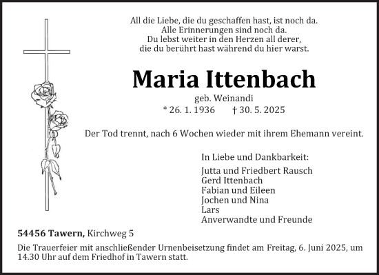 Traueranzeige von Maria Ittenbach von trierischer_volksfreund