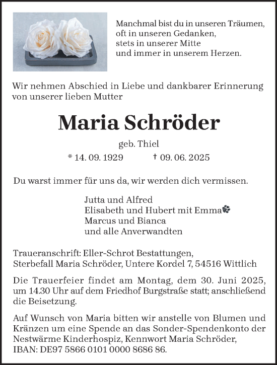 Traueranzeige von Maria Schröder von trierischer_volksfreund