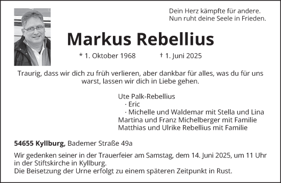 Traueranzeige von Markus Rebellius von trierischer_volksfreund