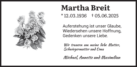 Traueranzeige von Martha Breit von trierischer_volksfreund