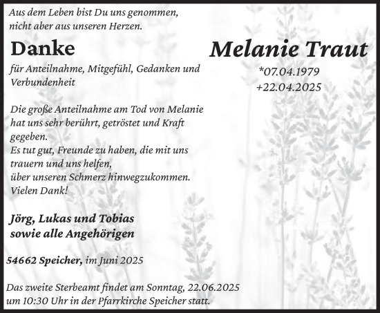 Traueranzeige von Melanie Traut von trierischer_volksfreund