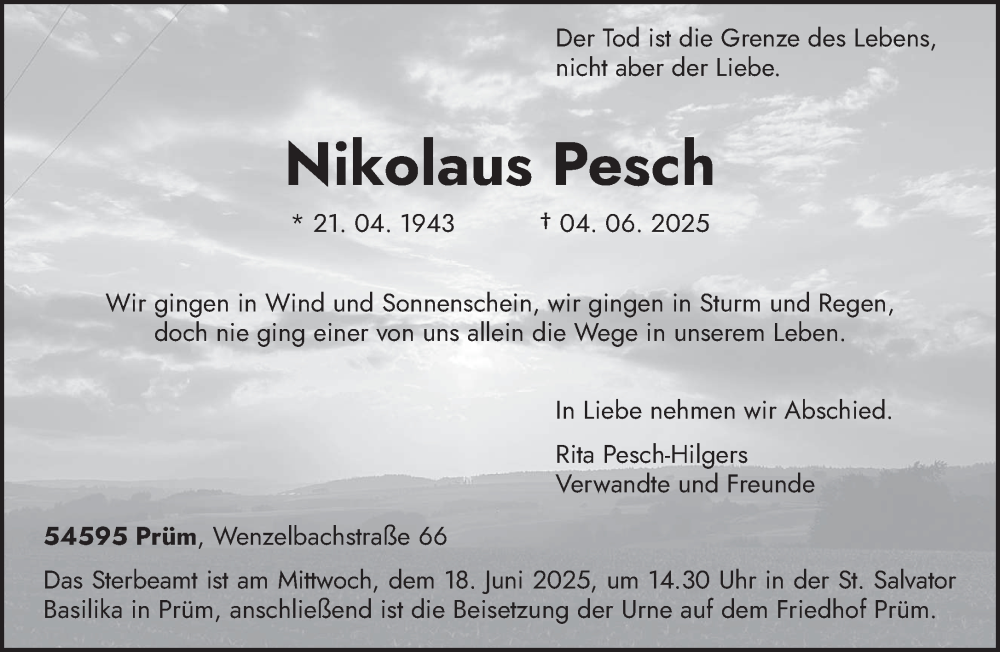  Traueranzeige für Nikolaus Pesch vom 11.06.2025 aus trierischer_volksfreund