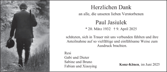 Traueranzeige von Paul Jasiulek von trierischer_volksfreund