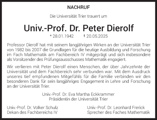 Traueranzeige von Peter Dierolf von trierischer_volksfreund