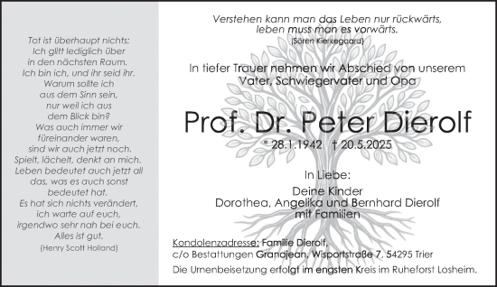 Traueranzeige von Peter Dierolf von trierischer_volksfreund