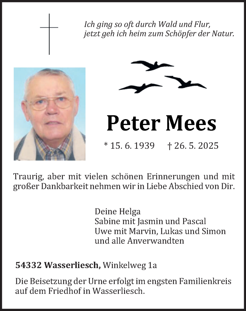 Traueranzeige für Peter Mees vom 07.06.2025 aus trierischer_volksfreund
