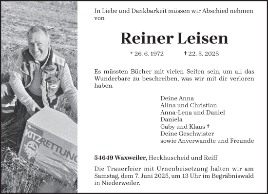 Traueranzeige von Reiner Leisen von trierischer_volksfreund