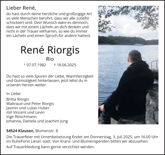 Traueranzeige von René Riorgis von trierischer_volksfreund