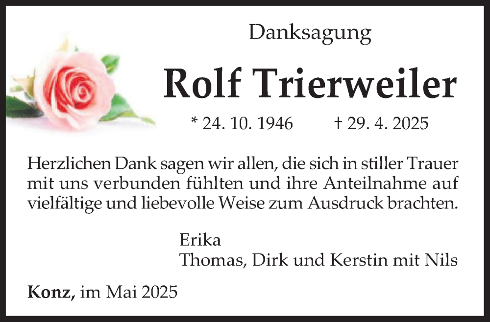 Traueranzeige für Rolf Trierweiler vom 31.05.2025 aus trierischer_volksfreund