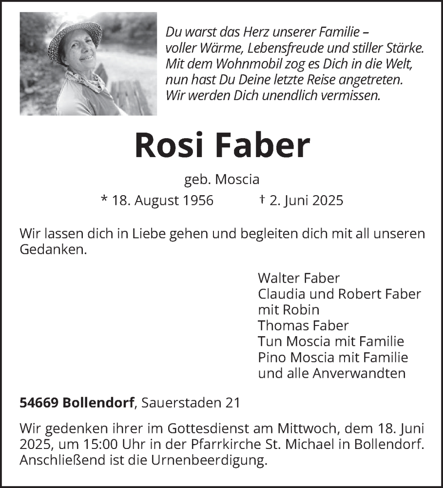  Traueranzeige für Rosi Faber vom 14.06.2025 aus trierischer_volksfreund