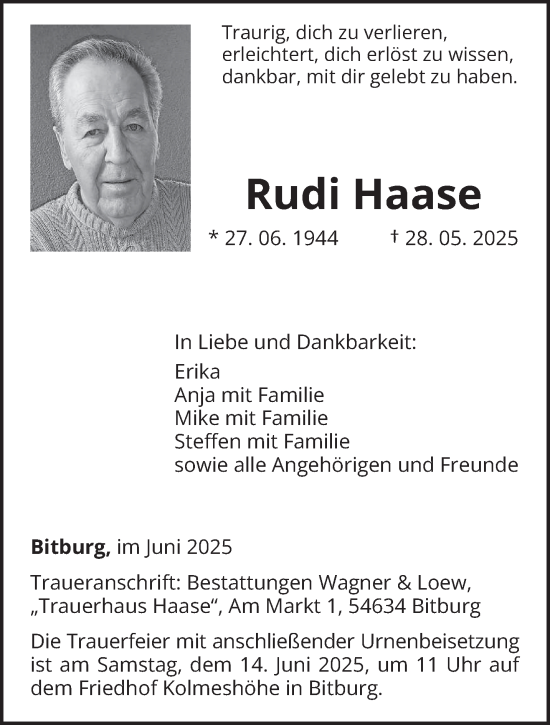 Traueranzeige von Rudi Haase von trierischer_volksfreund