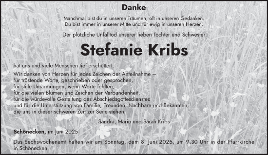 Traueranzeige von Stefanie Kribs von trierischer_volksfreund