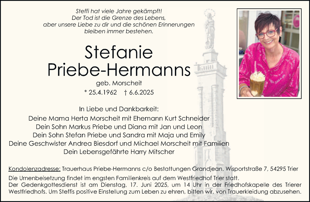  Traueranzeige für Stefanie Priebe-Hermanns vom 14.06.2025 aus trierischer_volksfreund