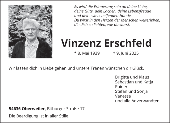 Traueranzeige von Vinzenz Erschfeld von trierischer_volksfreund