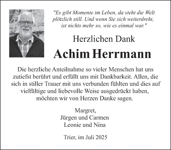 Traueranzeige von Achim Herrmann von trierischer_volksfreund