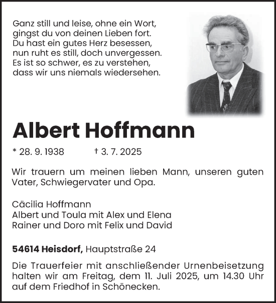 Traueranzeige von Albert Hoffmann von trierischer_volksfreund
