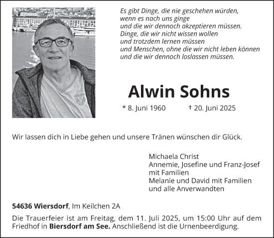 Traueranzeige von Alwin Sohns von trierischer_volksfreund