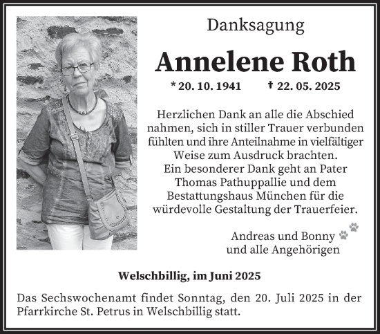 Traueranzeige von Annelene Roth von trierischer_volksfreund