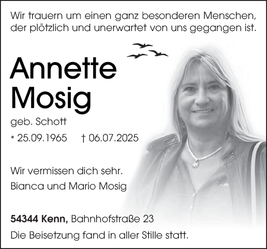 Traueranzeige von Annette Mosig von trierischer_volksfreund