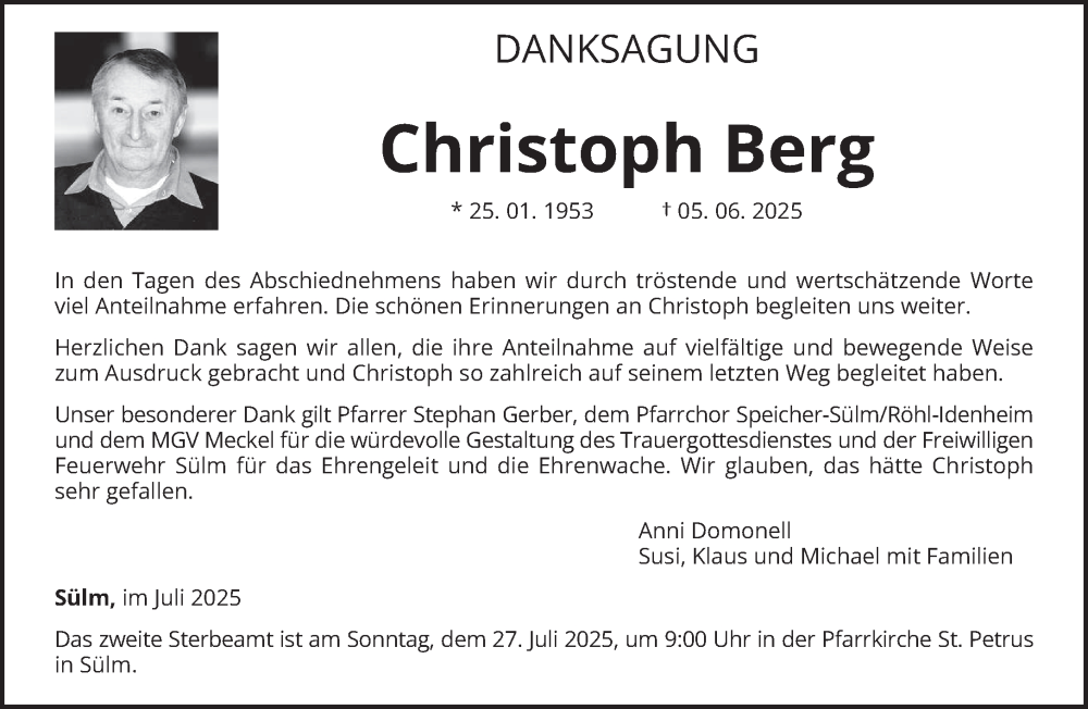  Traueranzeige für Christoph Berg vom 19.07.2025 aus trierischer_volksfreund
