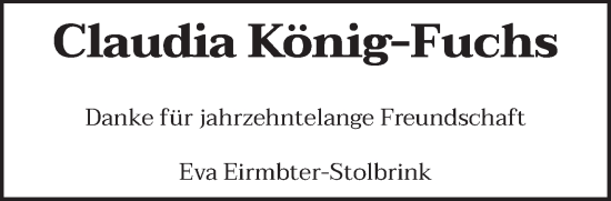 Traueranzeige von Claudia König-Fuchs von trierischer_volksfreund