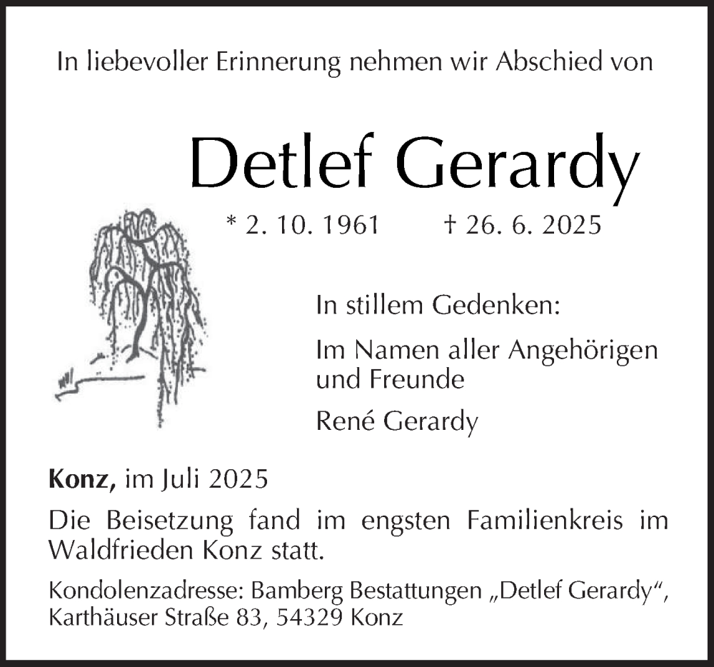  Traueranzeige für Detlef Gerardy vom 12.07.2025 aus trierischer_volksfreund