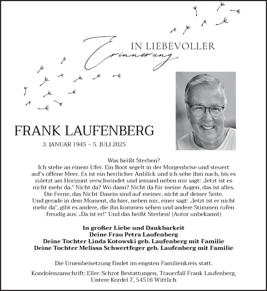  Traueranzeige für Frank Laufenberg vom 12.07.2025 aus trierischer_volksfreund