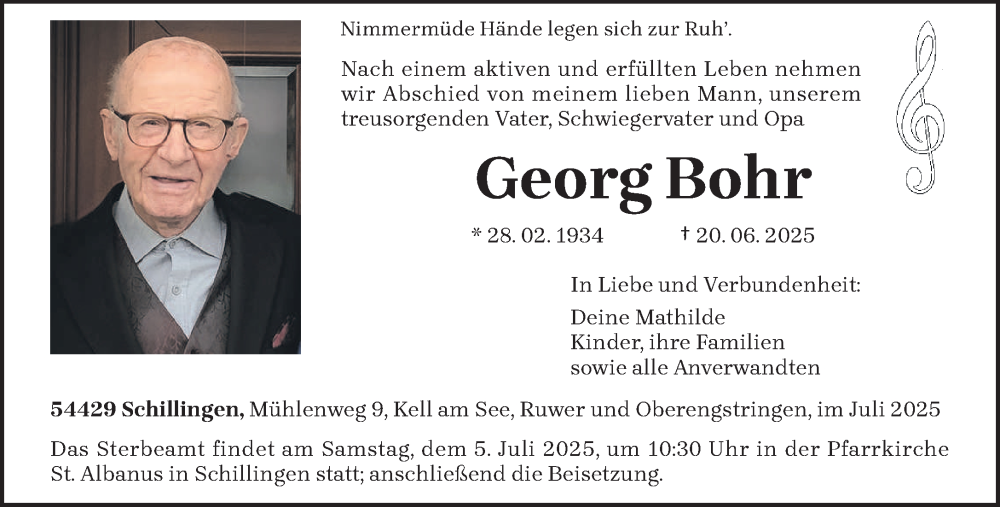  Traueranzeige für Georg Bohr vom 02.07.2025 aus trierischer_volksfreund