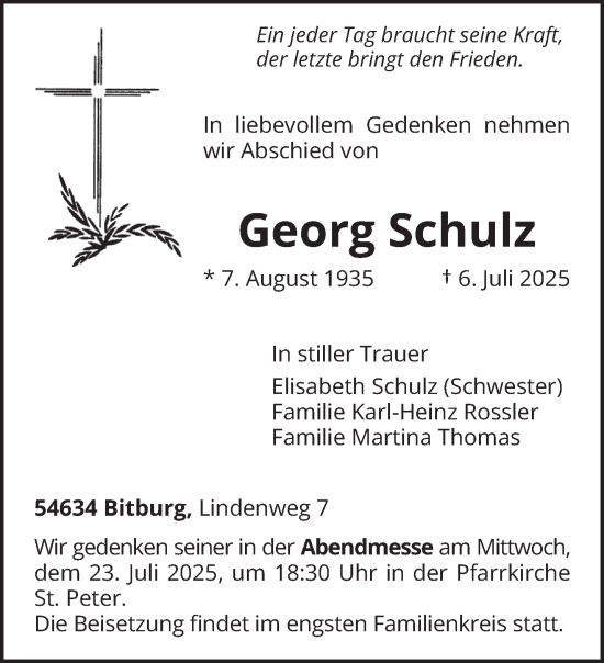 Traueranzeige von Georg Schulz von trierischer_volksfreund