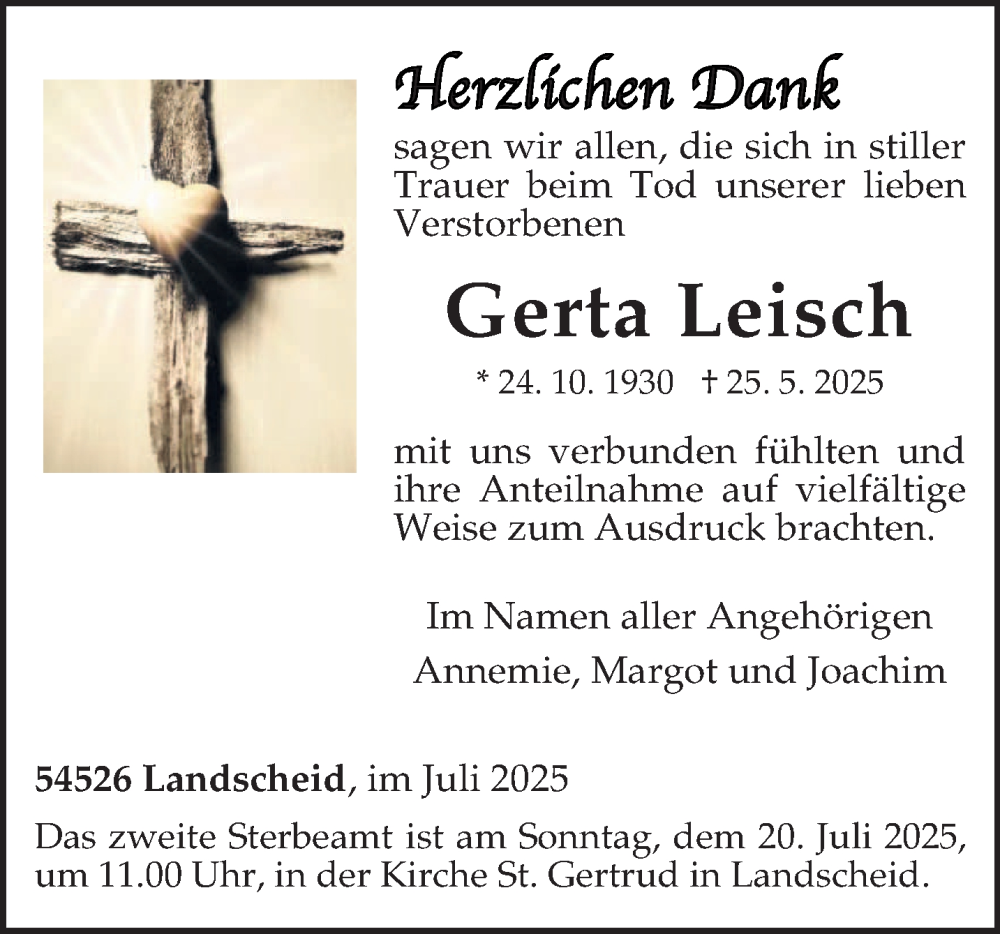  Traueranzeige für Gerta Leisch vom 02.07.2025 aus trierischer_volksfreund