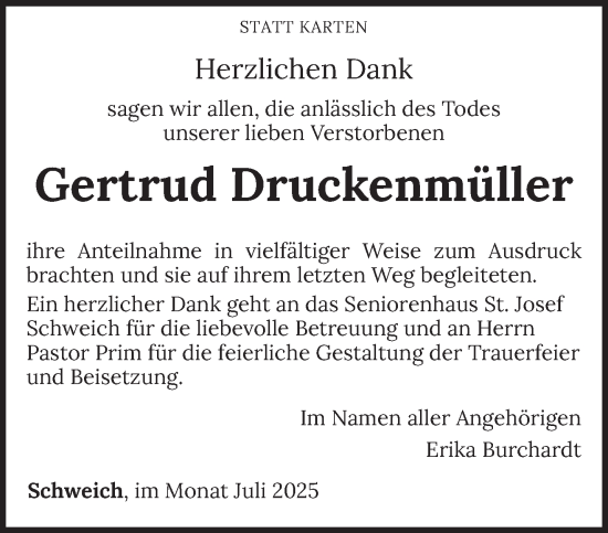 Traueranzeige von Gertrud Druckenmüller von trierischer_volksfreund