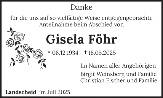 Traueranzeige von Gisela Föhr von trierischer_volksfreund