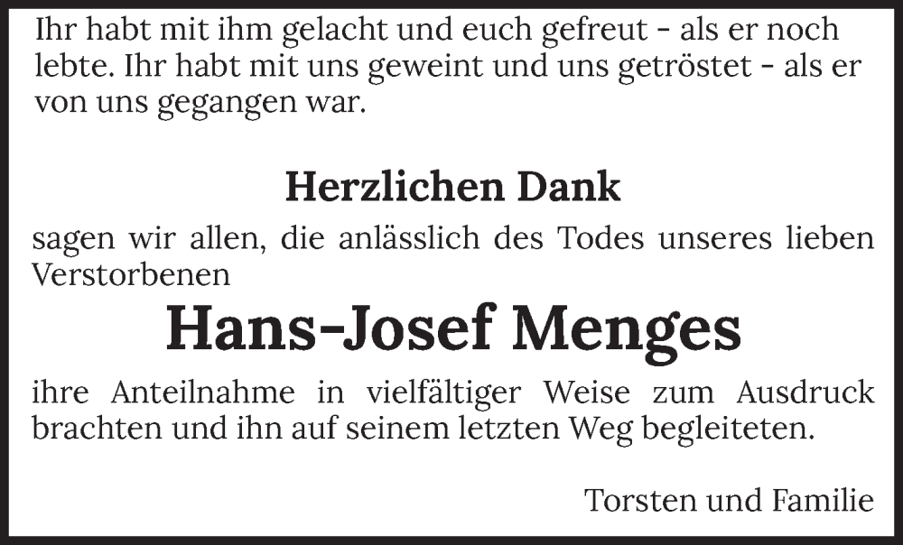  Traueranzeige für Hans-Josef Menges vom 05.07.2025 aus trierischer_volksfreund