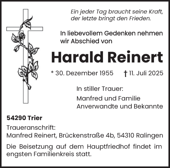 Traueranzeige von Harald Reinert von trierischer_volksfreund
