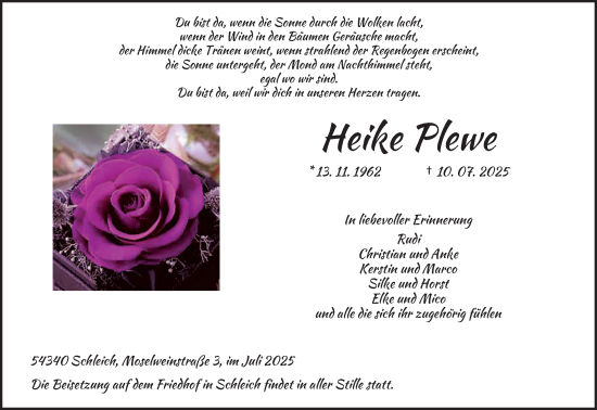 Traueranzeige von Heike Plewe von trierischer_volksfreund