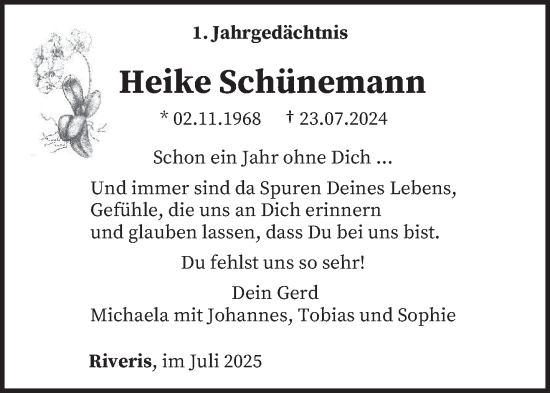 Traueranzeige von Heike Schünemann von trierischer_volksfreund