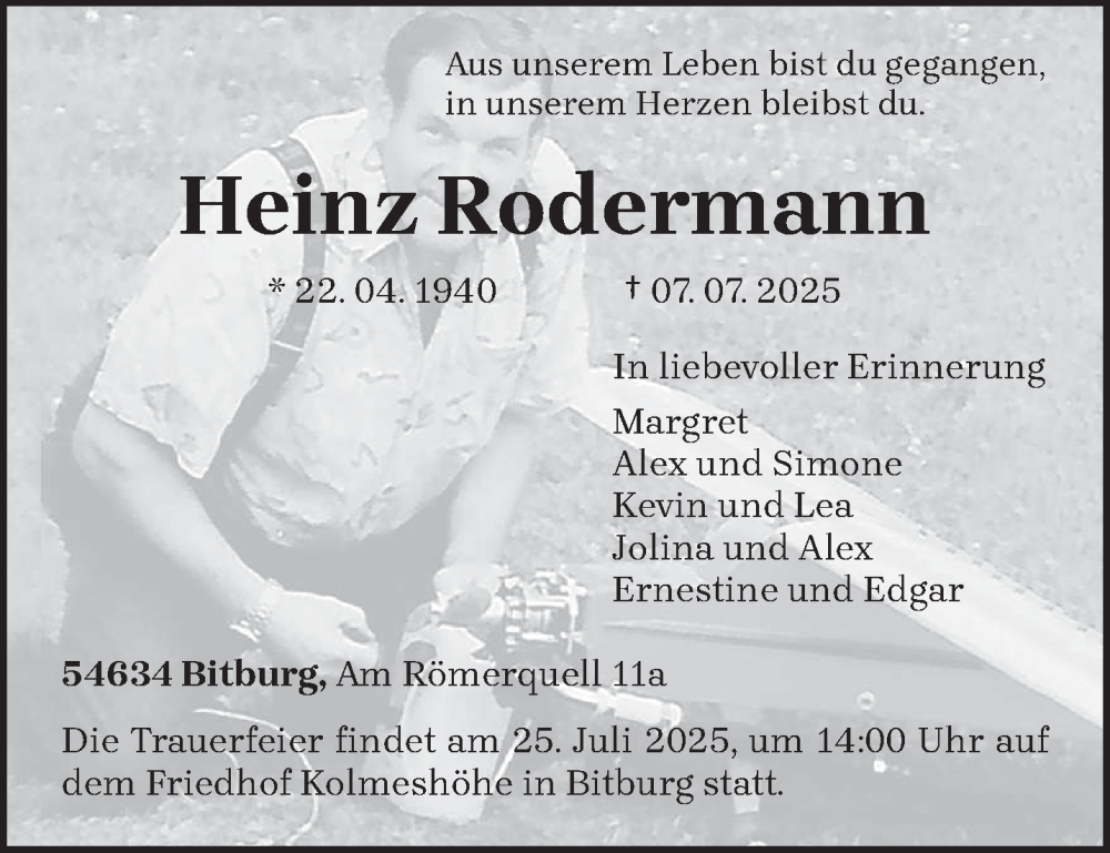  Traueranzeige für Heinz Rodermann vom 19.07.2025 aus trierischer_volksfreund