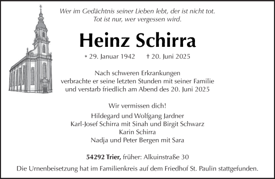 Traueranzeige von Heinz Schirra von trierischer_volksfreund